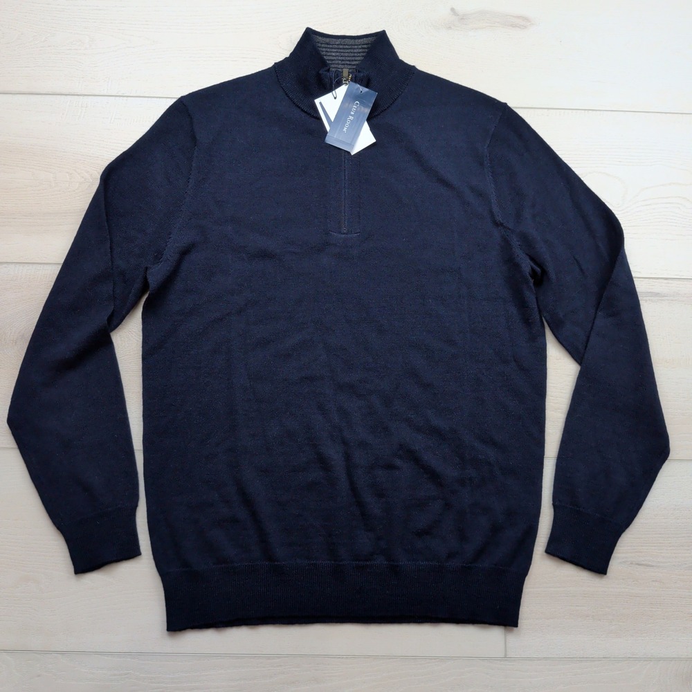 NEW Club Room Mens Navy Blue Merino Wool Blend Quarter Zip Sweater Small